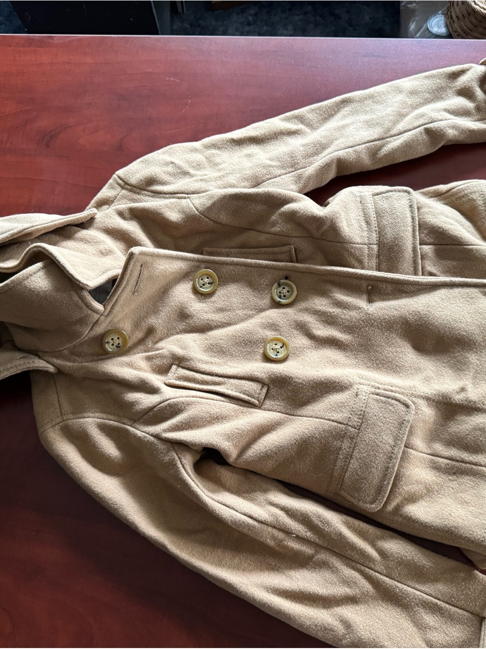 American Eagle Outfitters Women’s Camel/Tan Double-Breasted Pea Coat